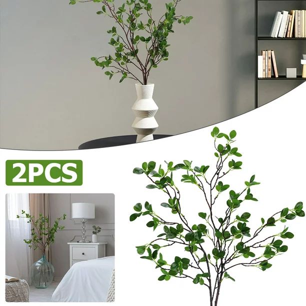 JTNero 2Pcs Faux Branches Artificial Greenery Stems Reusable Faux Ficus Twig with Green Eucalyptu... | Walmart (US)