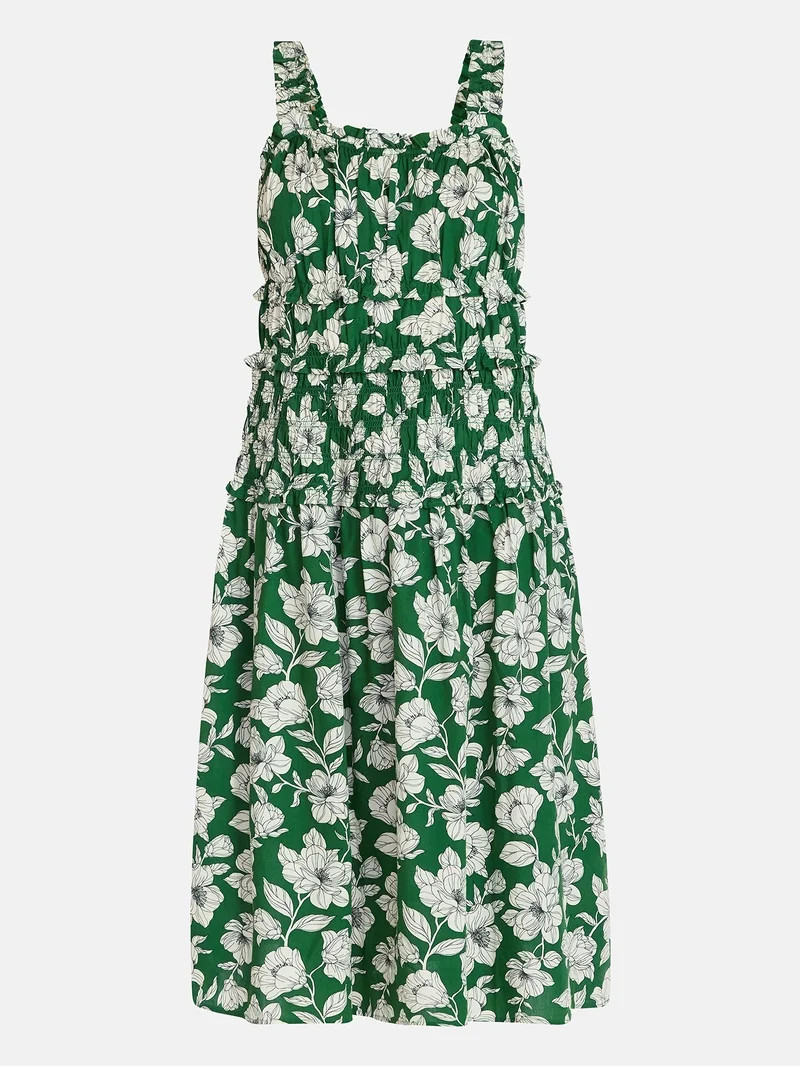 Time and Tru Women's and Women's Plus Sleeveless Smocked Peasant Midi Dress, Sizes XS-4X | Walmart (US)