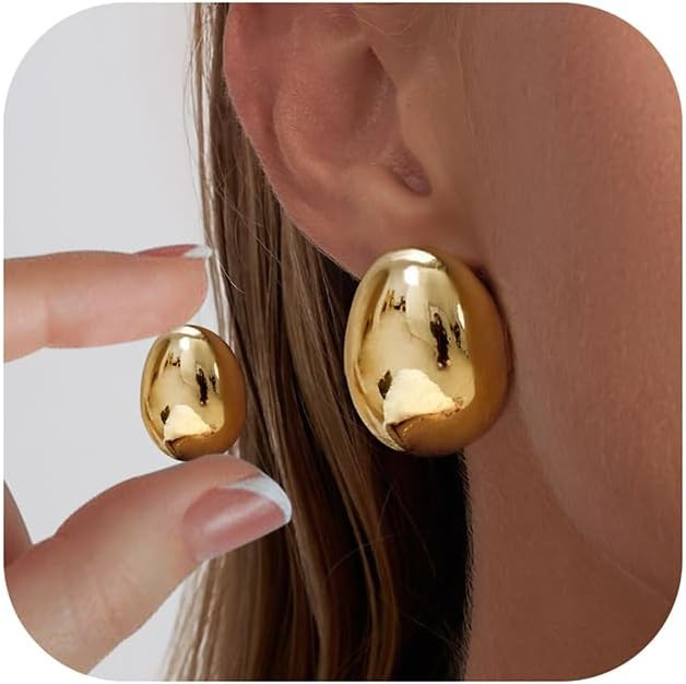 14K Gold Plated 2/3 Pairs Chunky Earrings, Earrings for Women Thick Oval Stud Earrings Set Rectan... | Amazon (US)
