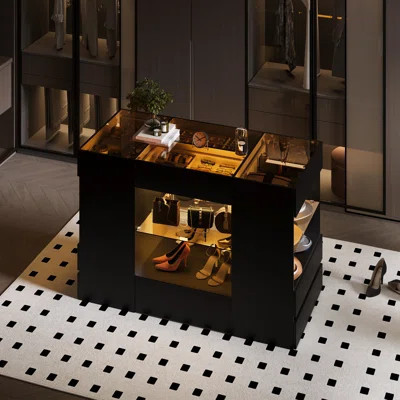 Modern Closet Island with Showcase, LED Lighting and Ample Storage | Wayfair North America