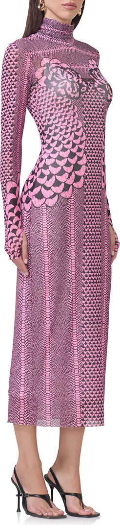 Shailene Print Long Sleeve Powermesh Midi Dress | Nordstrom