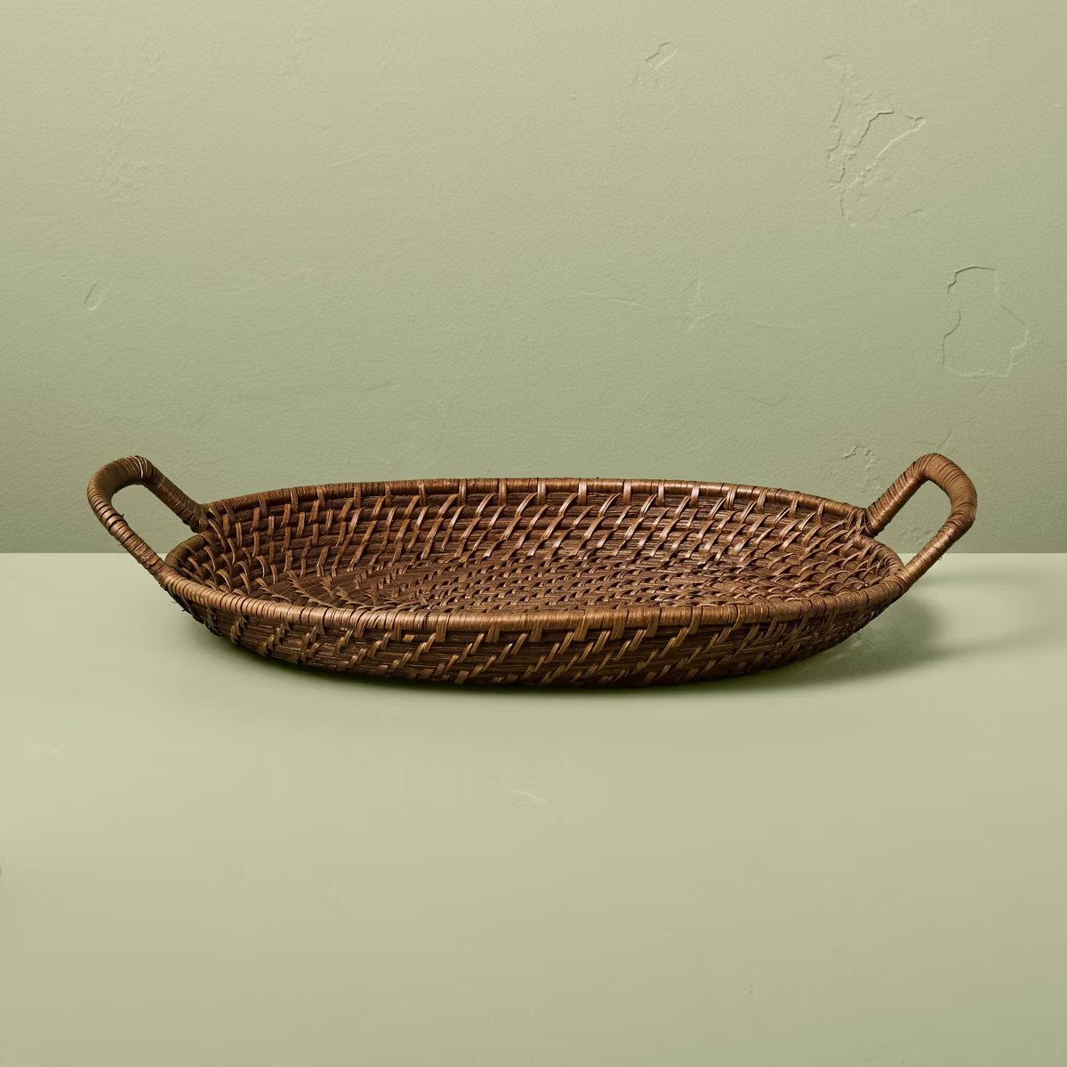 Woven Rattan Decorative Tray with Handles Dark Brown - Hearth & Hand™ with Magnolia | Target