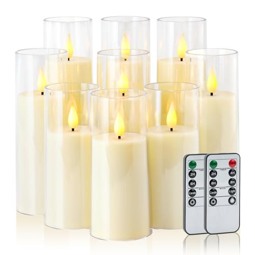 Amagic Ivory Flameless Candles with Remote, Battery Operated Candles with Timer, Acrylic Plexiglass Flickering LED Fake Candle for Wedding, Holiday, Home Decor, Set of 9, D2.2 x H5 6" 7" | Amazon (US)