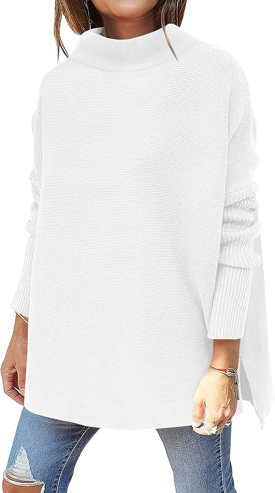 ANRABESS Women's Turtleneck Oversized Long Batwing Sleeve High Low Spilt Hem Knit Pullover Sweate... | Amazon (US)