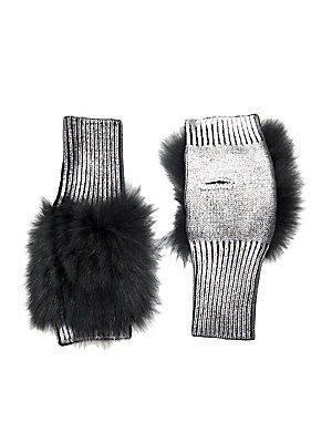 Savage Love Metallic Knit Fox Fur Fingerless Mittens | Saks Fifth Avenue