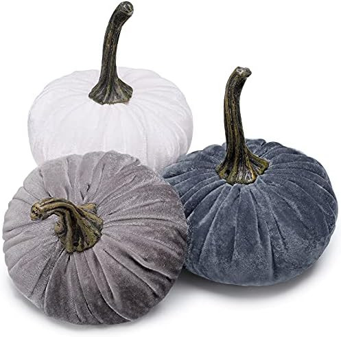 Jetec 3 Pieces Velvet Pumpkins Artificial Pumpkins with Stems Fall Harvest Pumpkin Decor Rustic F... | Amazon (US)