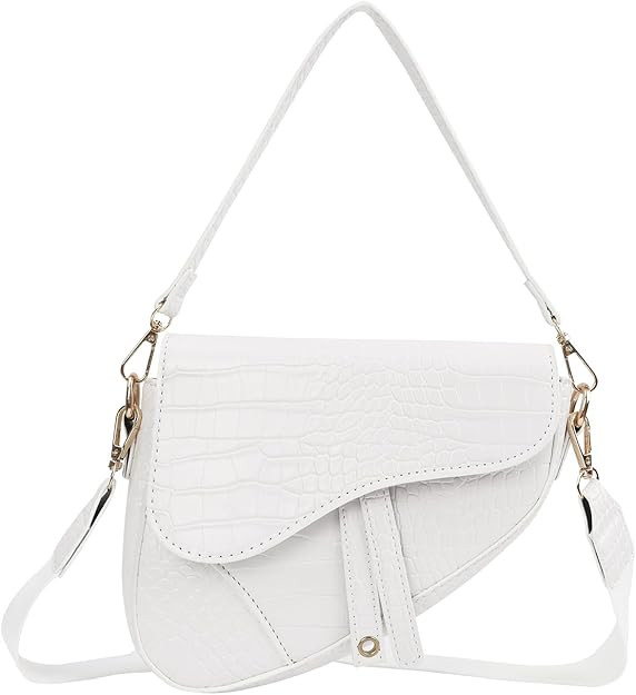 HDE Women's Saddle Shoulder Bag PU Leather Crossbody Purse Crocodile Handbag | Amazon (US)