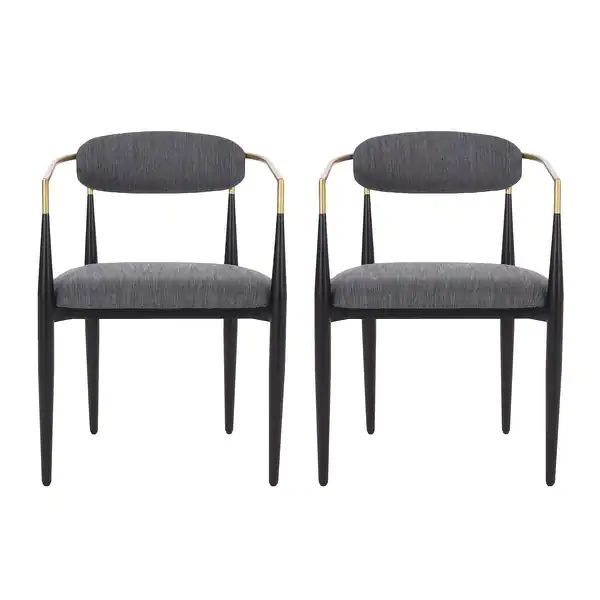 Elmore Fabric Upholstered Iron Dining Chairs (Set of 2) by Christopher Knight Home - Charcoal/ Bl... | Bed Bath & Beyond