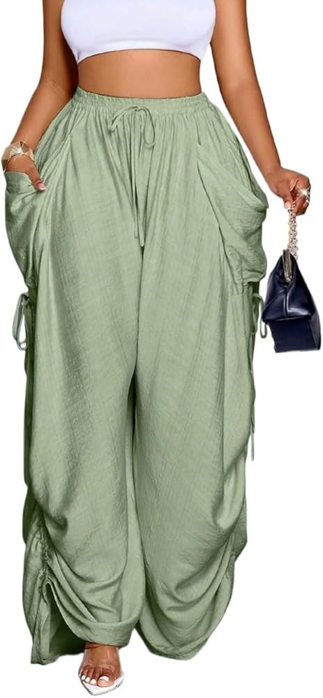 Women's Trousers Women's Solid Color Casual Loose Drawstring Pants | Amazon (US)