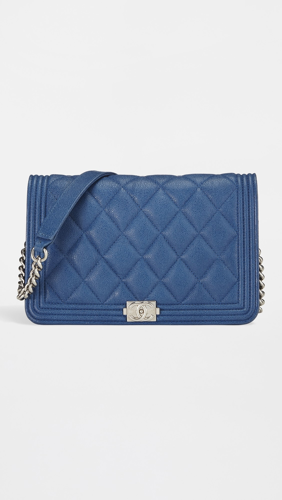 Chanel Blue Lambskin Boy Wallet on Chain | Shopbop