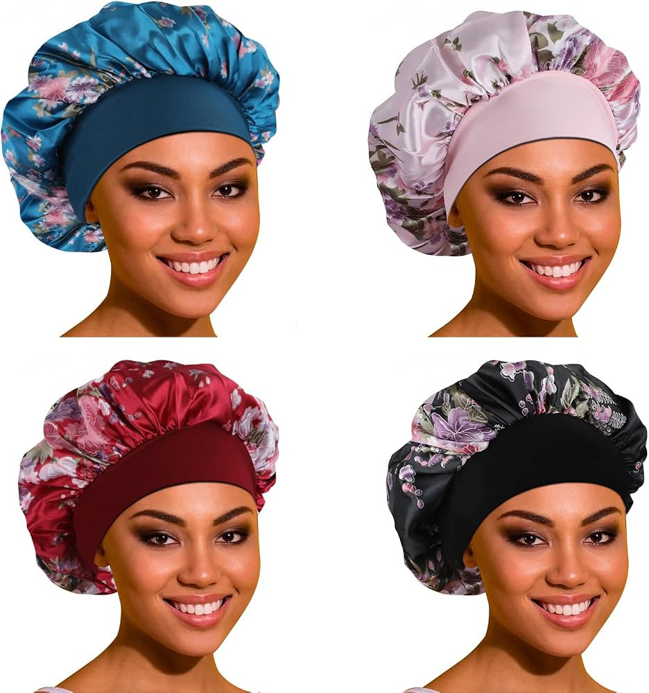 ROYBENS Satin Bonnet Hair Bonnet for Sleeping- 4 Pack Large Bonnets for Women with Elastic Soft B... | Amazon (US)