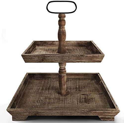 Farmhouse Tiered Tray Stand - Two Tier Tray - Wood Tiered Tray Decor Holder - 2 Tier Tray Stand F... | Amazon (US)
