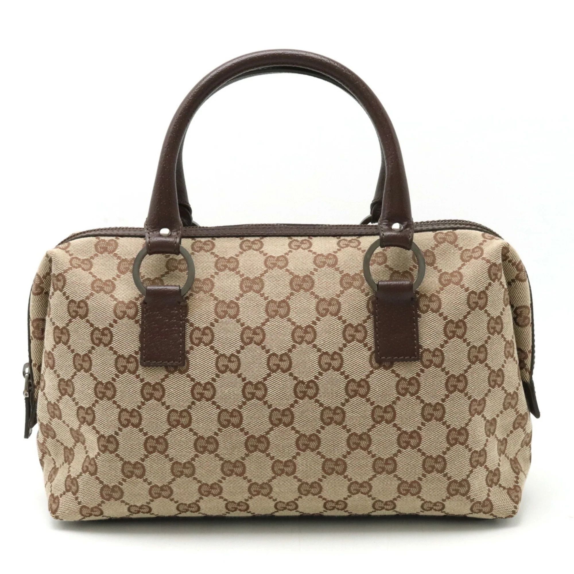 Pre-Owned GUCCI GG Canvas Handbag Boston Bag Leather Khaki Beige Dark Brown 113009 (Good) | Walmart (US)
