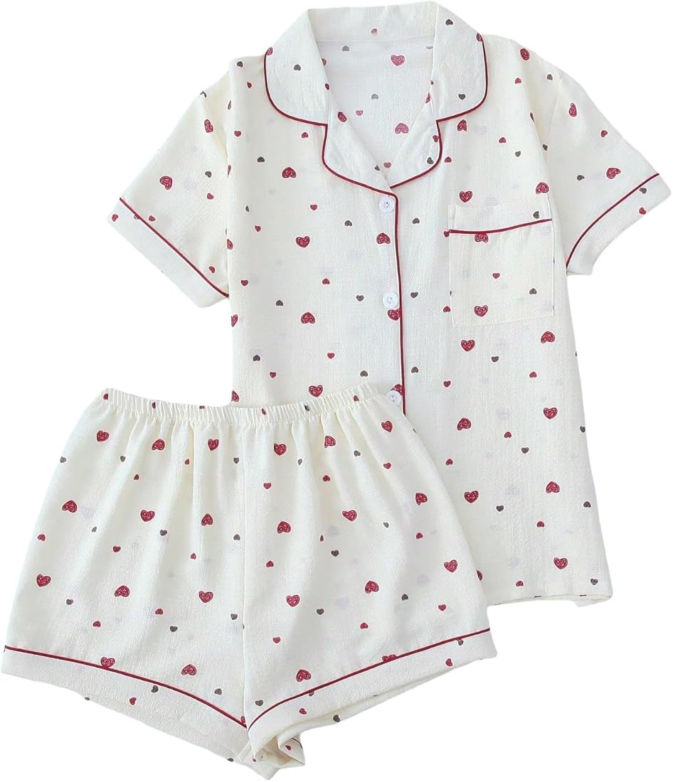 Floerns Women's Notch Collar Print Sleepwear Two Piece Pajama Set | Amazon (US)