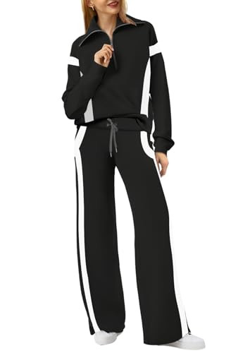 XIEERDUO Womens Loungewear Set Y2K Aesthetics Travel Outfits Oversized Sweatshirt Sweatpant Color Block Black XXL | Amazon (US)