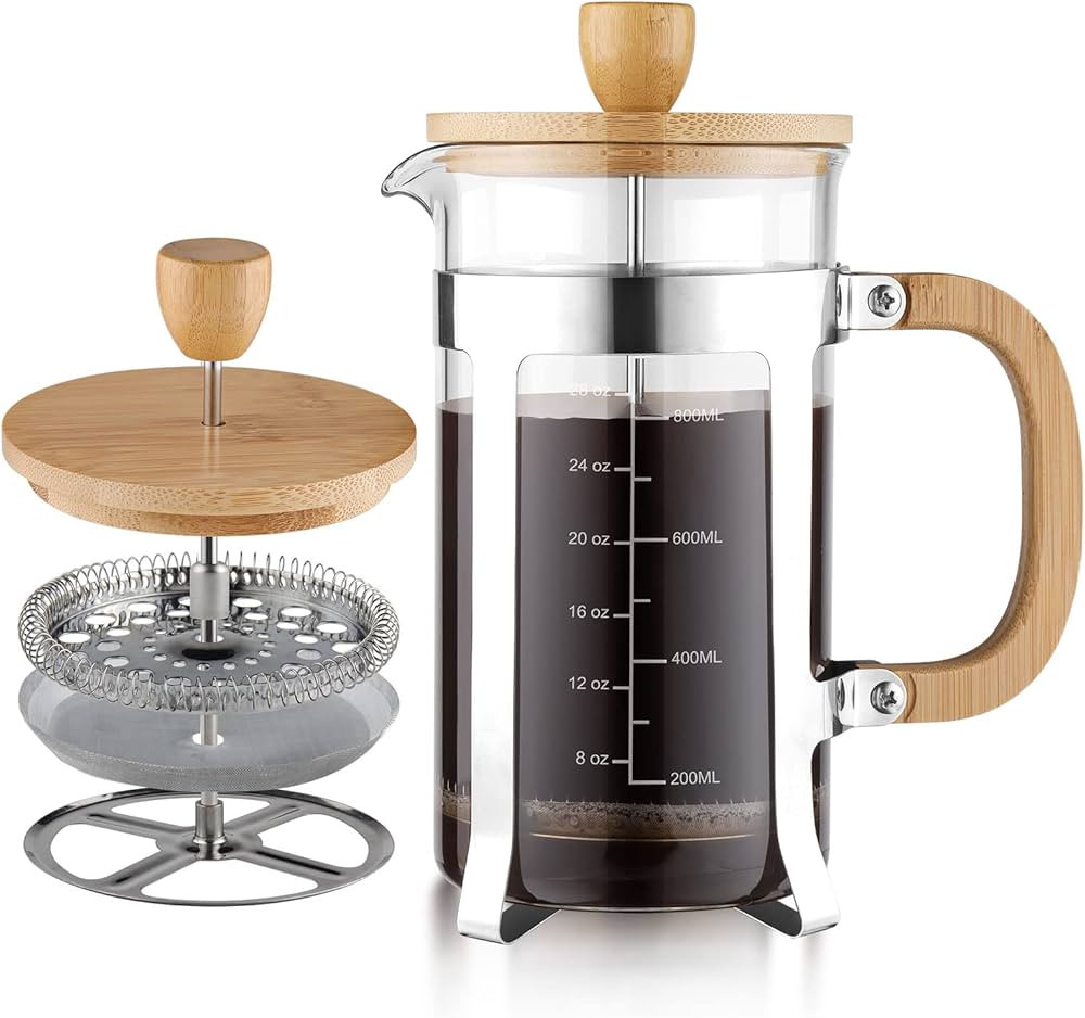 Sivaphe 34 OZ Bamboo French Press Stainless Steel High Borosilicate Glass 1000ML Espresso/Tea Mak... | Amazon (US)