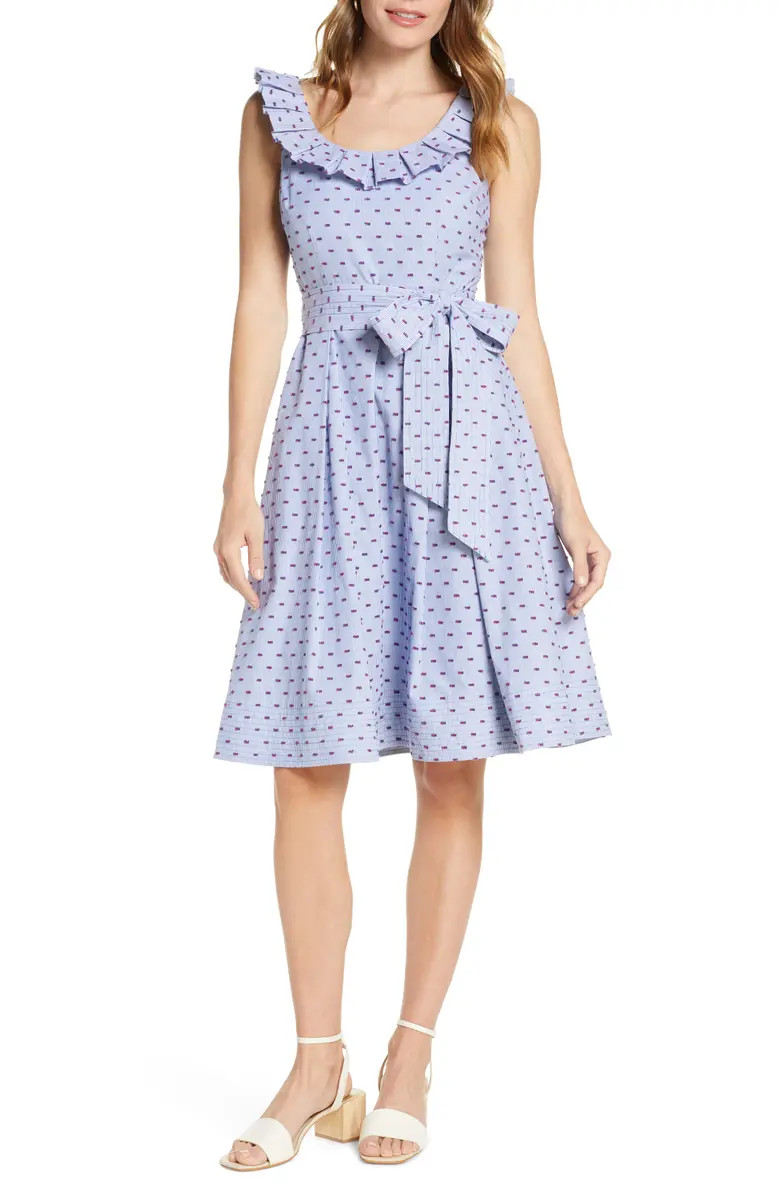 Stripe Pleat Collar Clip-Dot Fit & Flare Dress1901 | Nordstrom