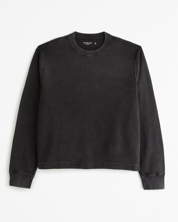 Long-Sleeve Grid Waffle Cropped Tee | Abercrombie & Fitch (US)