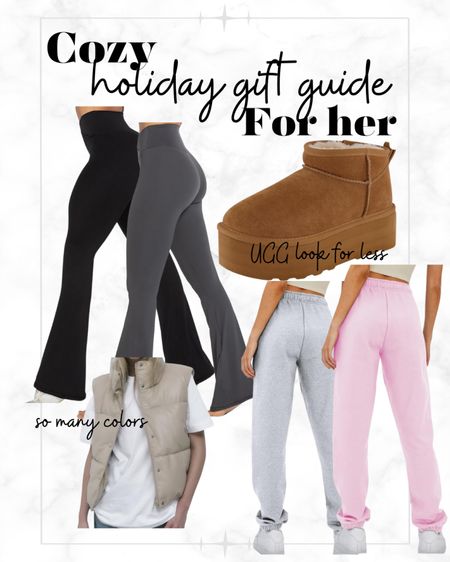 Holiday gift guides for her. Shop for the best cozy outfits at a lower prices. 
Uggs look for less 
Flare leggings 

#LTKGiftGuide #LTKHoliday #LTKstyletip