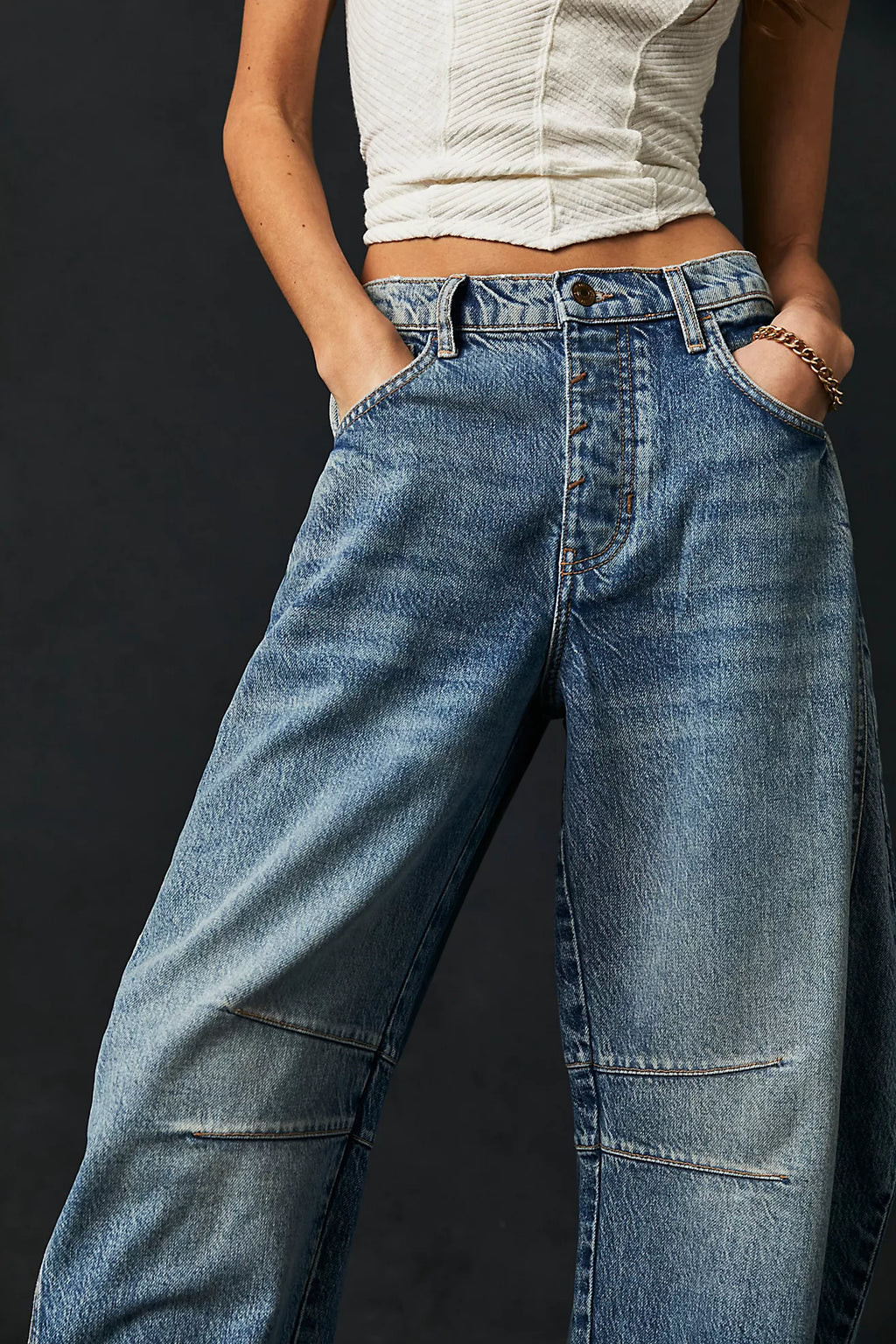 Free People Good Luck Mid Rise Barrel Jeans - Ultra Light Beam | Ama La Vita