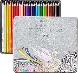 Amazon Basics Premium Colored Pencils, Soft Core, 24 Count, Pack of 1, Multicolor | Amazon (US)