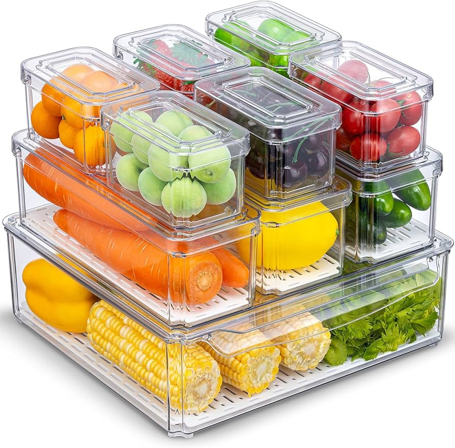 10 Pack Fridge Organizer, Stackable Refrigerator Organizer Bins with Lids, BPA-Free Produce Fruit... | Amazon (US)