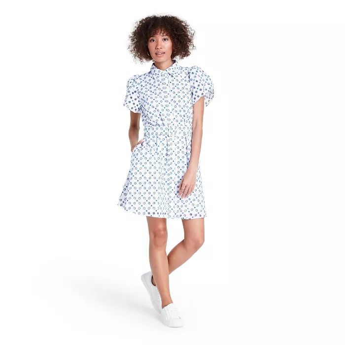 Dot Tulip Sleeve Embroidered Shirtdress - ALEXIS for Target White/Blue | Target