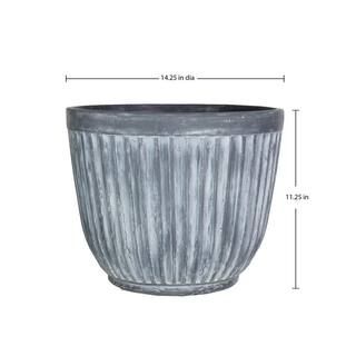 PRIVATE BRAND UNBRANDED 14 in. Dia Weathered Galvanized Gray Composite Outdoor Grooved Planter PC... | The Home Depot