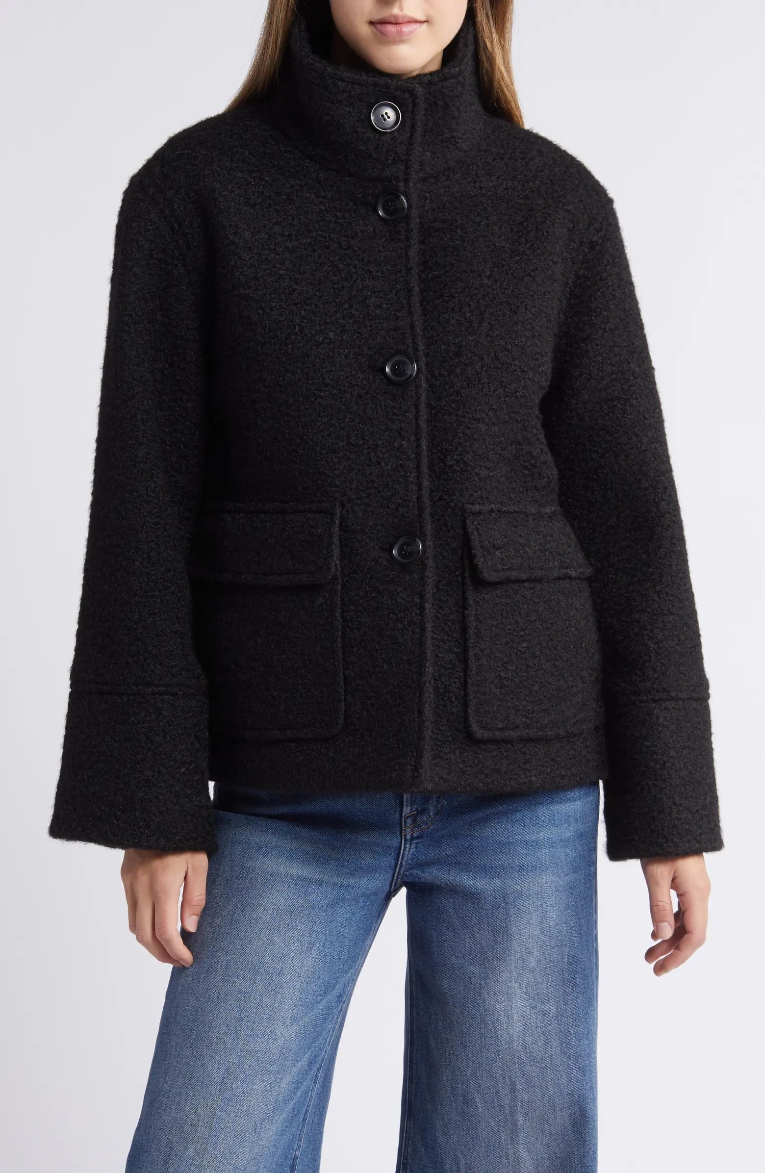 Sam Edelman Stand Collar Pressed Bouclé Jacket | Nordstrom | Nordstrom