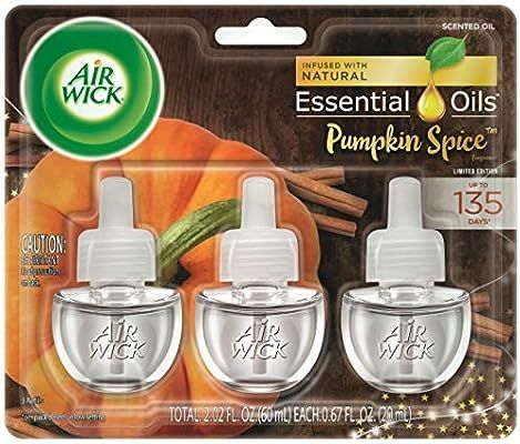 Air Wick Plug in Scented Oil 3 Refills, Pumpkin Spice, Fall scent, Fall spray, (3x0.67oz), Essent... | Amazon (US)