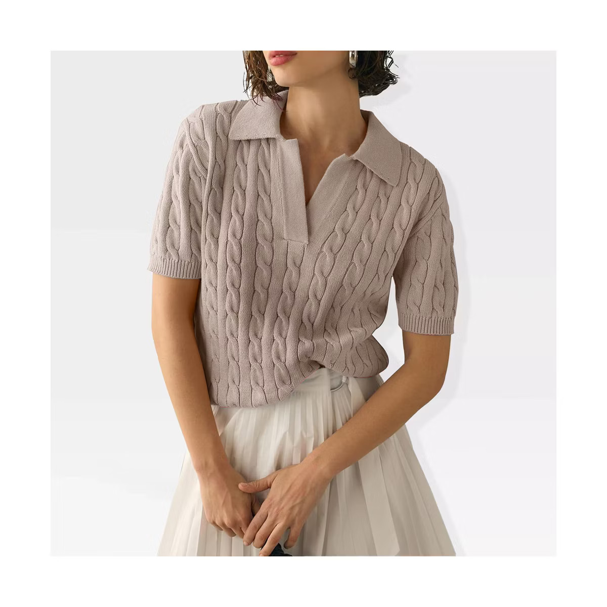 Womens Sweater Knit Tops Short Sleeve No Buttom Polo Collar Sweater Ribbed Cuff Fancy Knitwear | Target