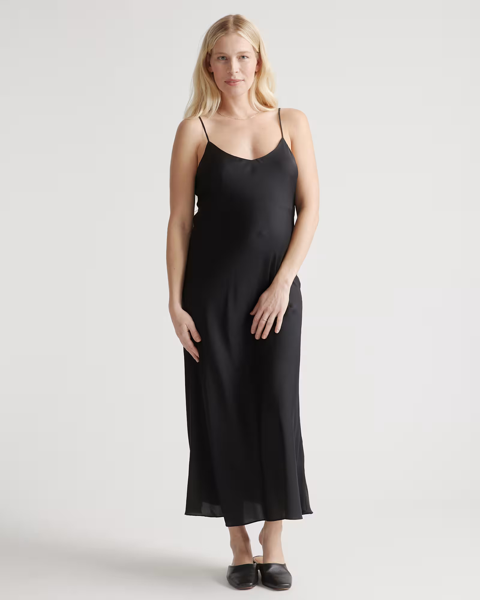 Washable Stretch Silk Maternity Slip Dress in Black | Quince