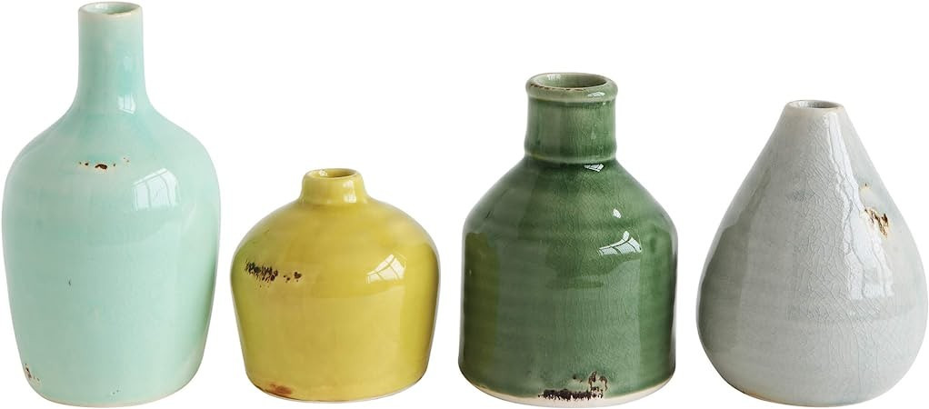 Creative Co-Op DA8327-1 Blue, Yellow, Green & White Terracotta Vases (Set of 4 Colors/Shapes) | Amazon (US)