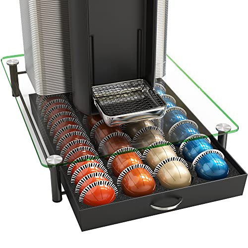 DecoBrothers Crystal Tempered Glass Vertuo Pod Holder Drawer, 28 Large or 56 Small Nespresso Capsule Organizer, Black | Amazon (US)
