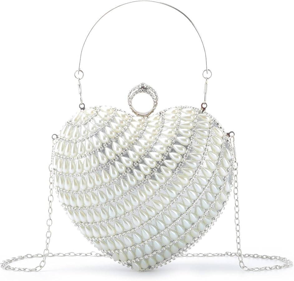 SUKUTU Cute Heart Shape Clutch Bag Women Elegant Pearl Rhinstone Evening Purse Wedding Party Brid... | Amazon (US)