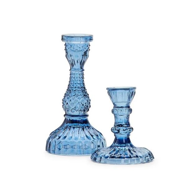 Salerno Glass Taper Holders - Blue | Cailini Coastal