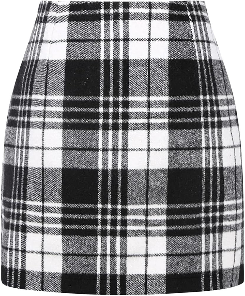 IDEALSANXUN Womens High Waist Plaid Skirt Bodycon Pencil Wool Mini Skirts | Amazon (US)