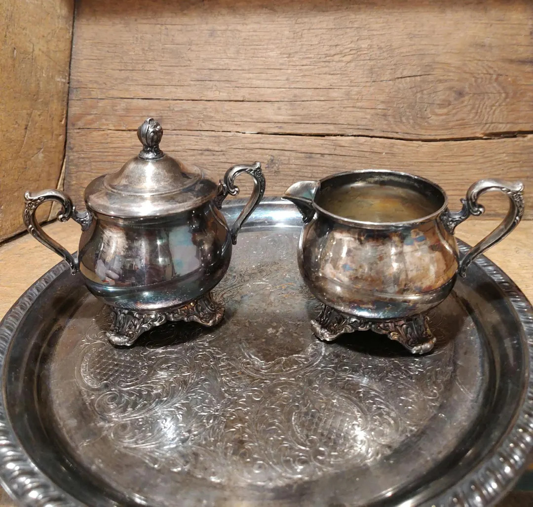 Vintage Silver Plate Sugar Bowl & Creamer - Etsy | Etsy (US)