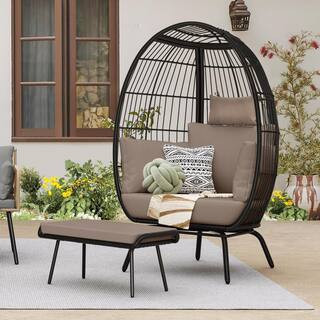 VEVOR Black Wicker Outdoor Patio Egg Chair with Footrest and Khaki Cushion HDPB0002751AV - The Ho... | The Home Depot