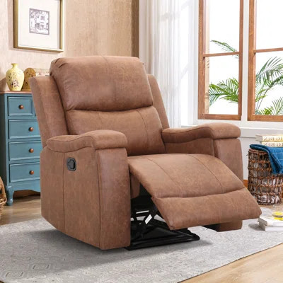 Ilkeston 37" Wide Modern Vegan Leather Manual Recliner Chair with Built-in Cup Holder | Wayfair North America