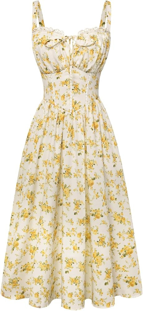 Scarlet Darkness Women 2026 Floral Corset Dress Summer Milkmaid Sundress Wedding Guest Dresses wi... | Amazon (US)