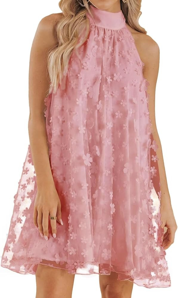 VIMPUNEC 2024 Womens Summer Wedding Guest Formal Dresses Cocktail Halter Swing Dress Cute A Line ... | Amazon (US)