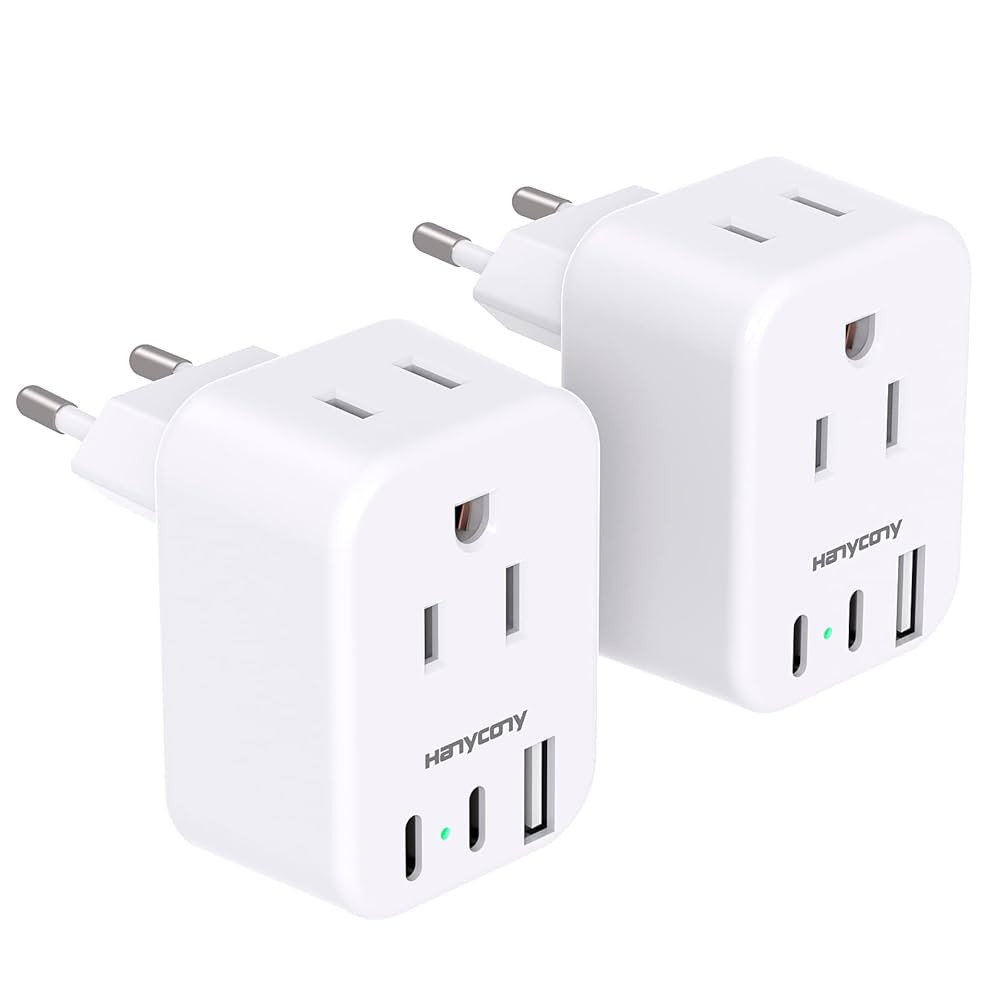 European Travel Plug Adapter for International, HANYCONY Italy Spain Power Adapter 2 Outlets 2 US... | Amazon (US)