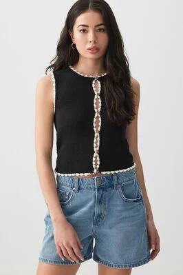 Crop Contrast Trim Button Front Sweater Vest | Ardene