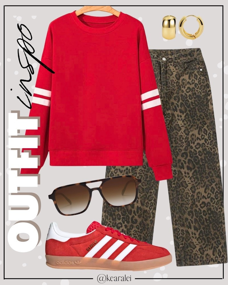 Spring outfits 2026 winter outfit cool mom outfit sports mom outfits casual outfits sporty outfit teenage girl  game day outfit Free People inspired outfit looks for less Amazon fashion affordable outfits red varsity oversized sweatshirt shirt top with leopard print pants wide leg pants barrel jeans red gazelle adidas sneakers shoes boho outfit casual mom outfit momiform mom style midsize outfit Kansas City chefs Utah Utes football  outfitgame day || #freepeople #boho #amazon #walmart #target #fashion #fall #teacher
.
.
deals sales sale alert Amazon fashion, teacher outfits, business casual, casual outfits, neutrals, street style, Midi skirt, Maxi Dress, Swimsuit, Bikini, Travel, skinny Jeans, Puffer Jackets, Concert Outfits, Cocktail Dresses, Sweater dress, Sweaters, cardigans Fleece Pullovers, hoodies, button-downs, Oversized Sweatshirts, Jeans, High Waisted Leggings, dresses, joggers, fall Fashion, winter fashion, leather jacket, Sherpa jackets, Deals, shacket, Plaid Shirt Jackets, apple watch bands, lounge set, Date Night Outfits, Vacation outfits, Mom jeans, shorts, sunglasses, Disney outfits, Romper, jumpsuit, Airport outfits, biker shorts, Weekender bag, plus size fashion, Stanley cup tumbler, boots booties tall over the knee, ankle boots, Chelsea boots, combat boots, pointed toe, chunky sole, heel, high heels, mules, clogs, sneakers, slip on shoes, Nike, adidas, vans, dr. marten’s, ugg slippers, golden goose, sandals, high heels, loafers, Birkenstocks, Steve Madden Target, Abercrombie and fitch, Nordstrom

#LTKootd #LTKSeasonal #LTKSaleAlert
