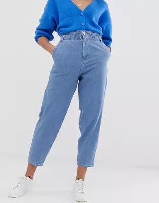 ASOS DESIGN soft peg jeans in light vintage wash with elasticated cinched waist detail | ASOS UK