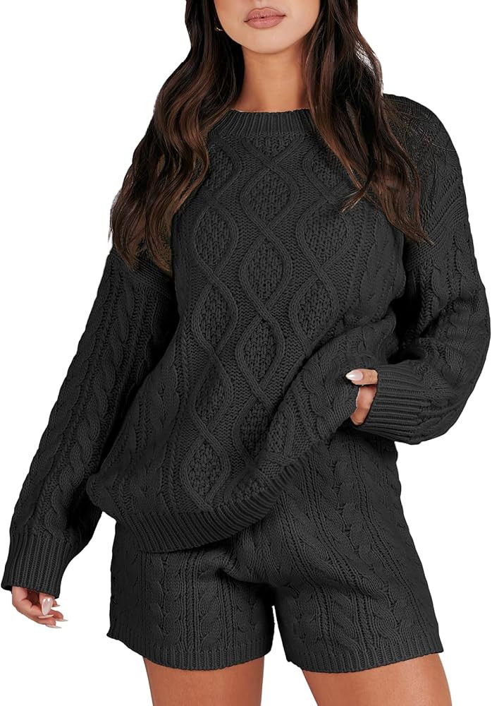 ANRABESS Women‘s 2 Piece Outfits Long Sleeve Cable Knit Chunky Oversized Pullover Sweaters 2023... | Amazon (US)