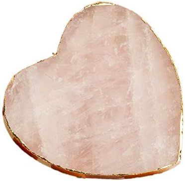 AMOYSTONE 1p Gold Plated Coasters Natural Crystal Stone Cup Mat Rose Quartz Heart 3-3.5 IN, Decorati | Amazon (US)