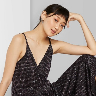 Women's Sleeveless V-Neck Sparkle Wrap Jumpsuit - Wild Fable™ Black | Target