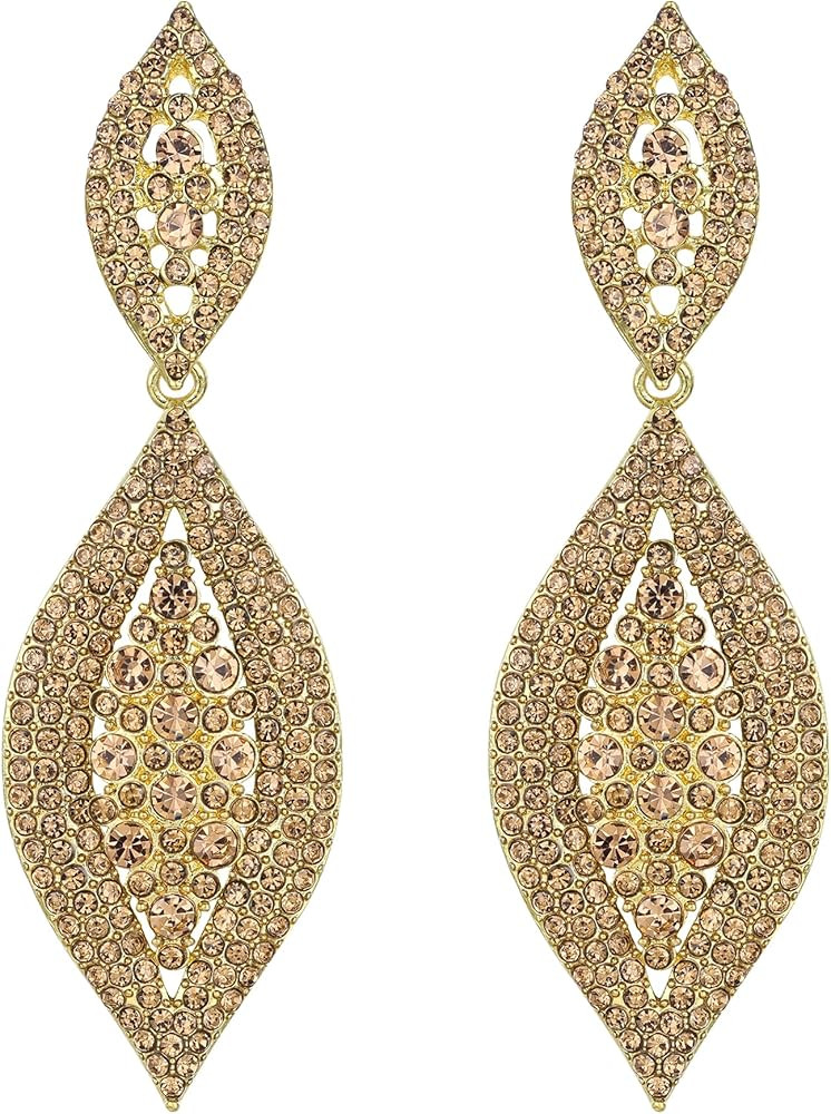 Flyonce Women's Rhinestone Crystal Wedding Bridal 2 Leaf Drop Dangle Chandelier Earrings | Amazon (US)